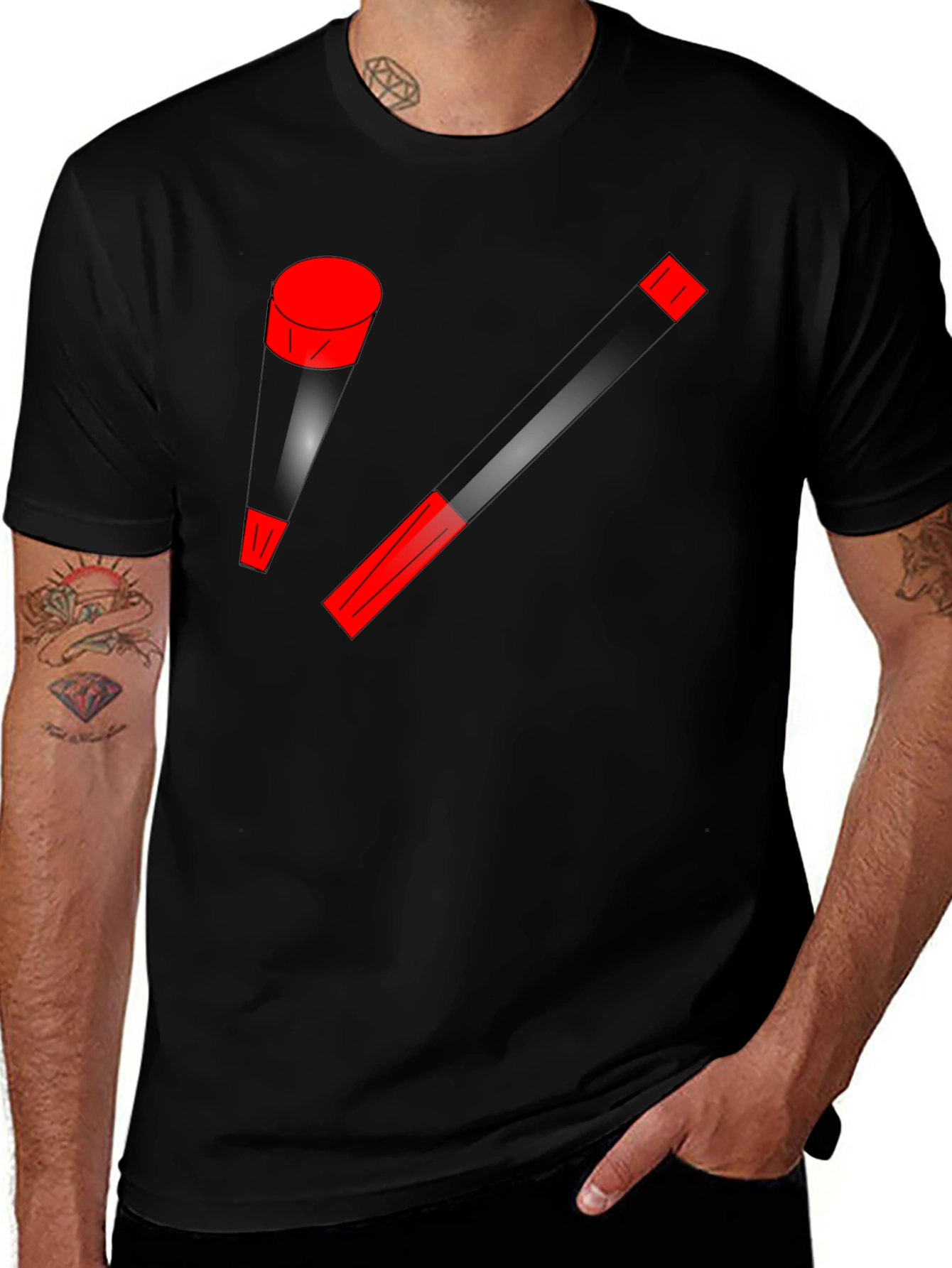 Modern Art Black T-Shirt with Red Accents