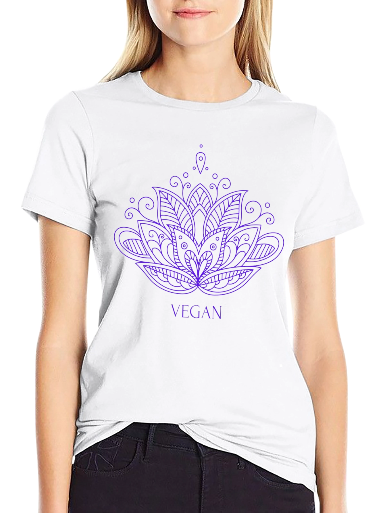 Vegan Lotus Flower Graphic Tee - Black