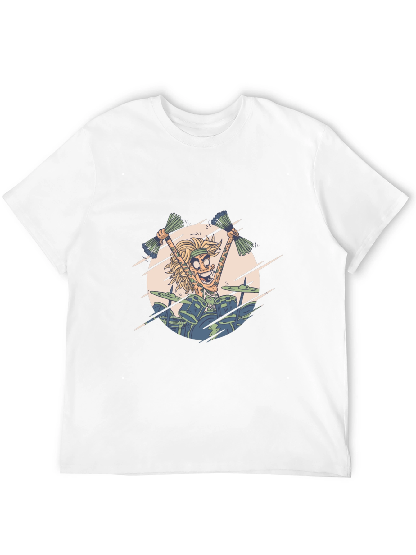 Drummer Cartoon Graphic Black T-Shirt