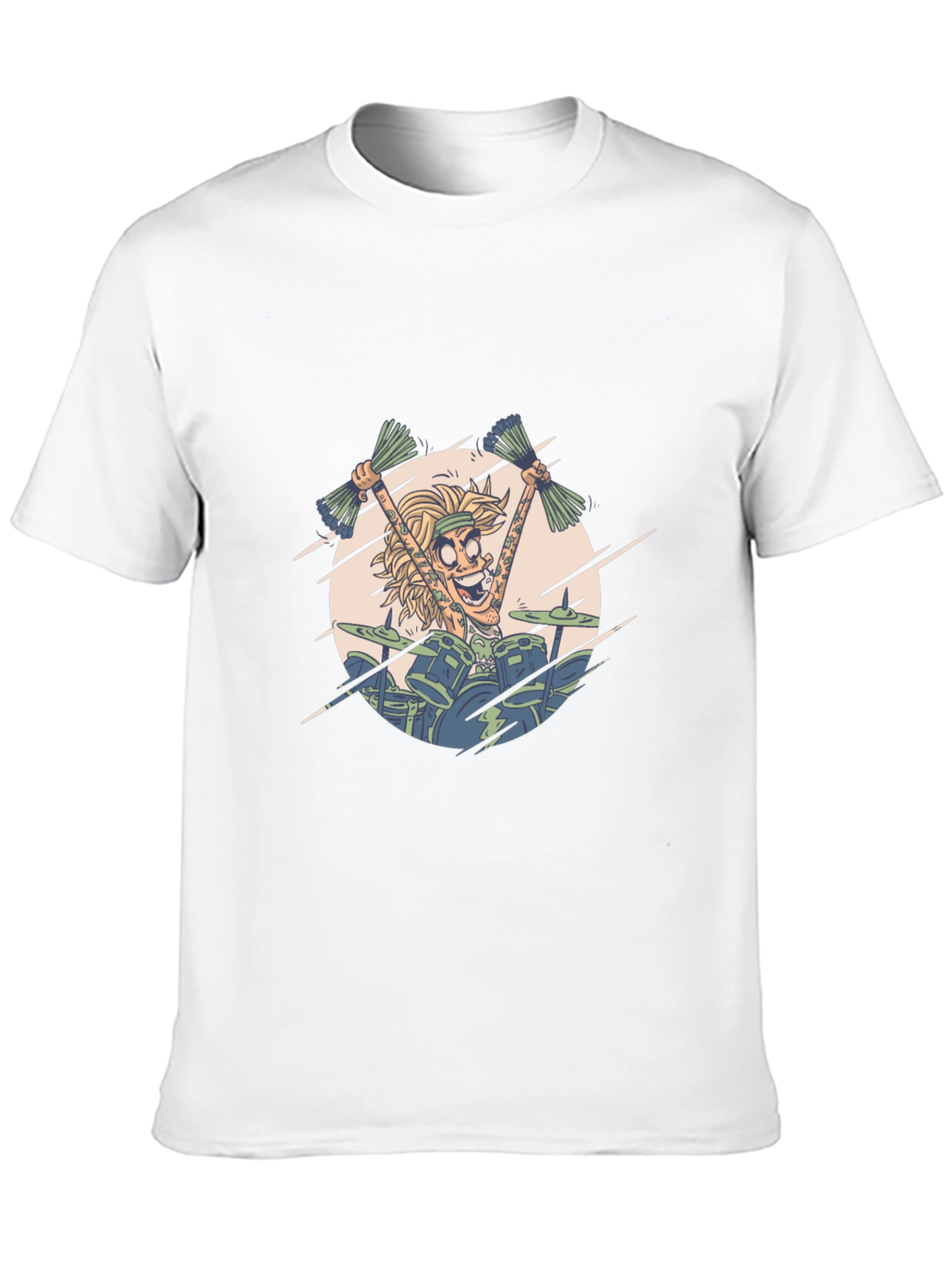 Drummer Cartoon Graphic Black T-Shirt