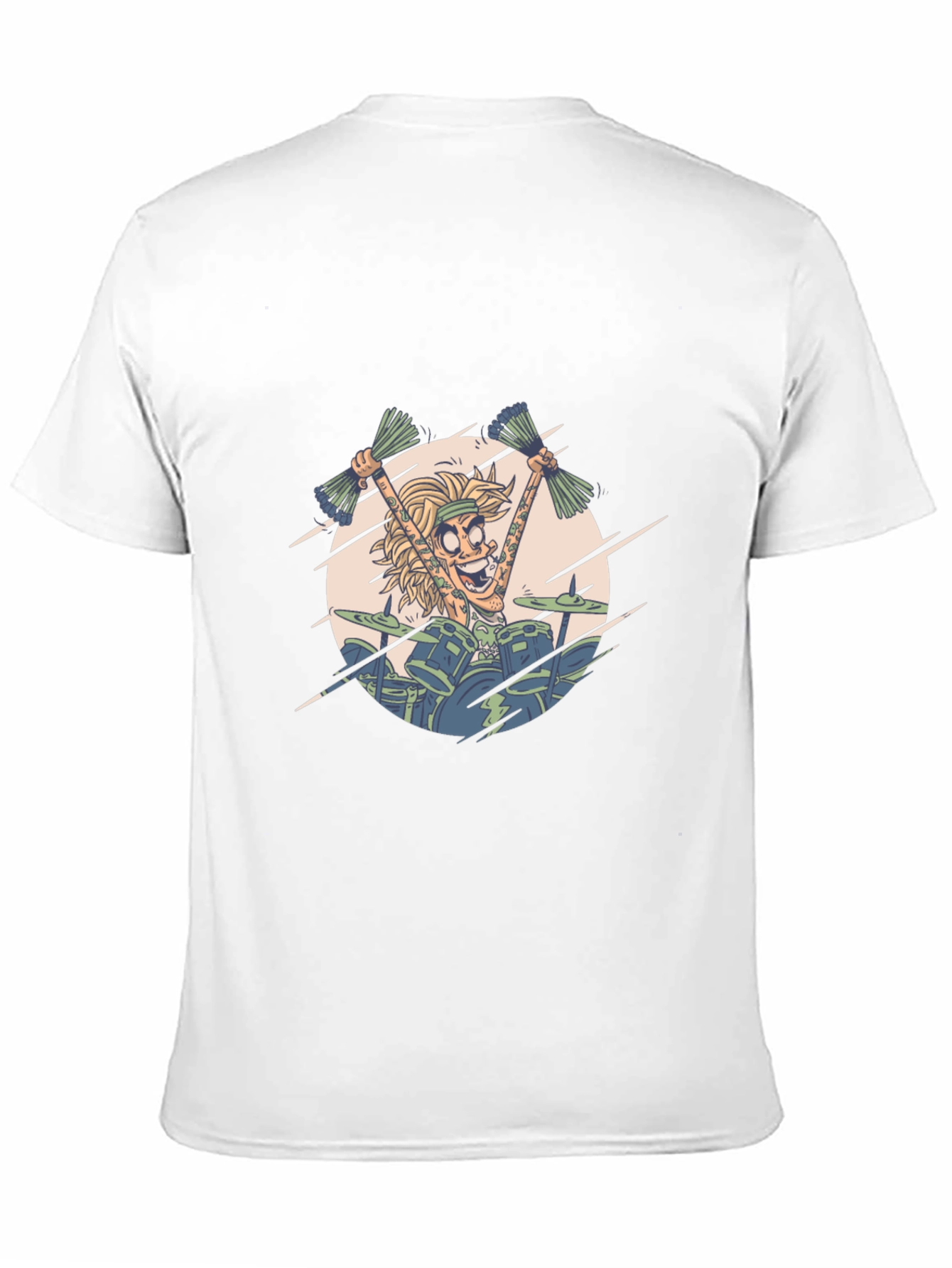 Drummer Cartoon Graphic Black T-Shirt