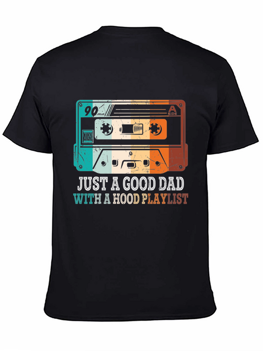 Retro Cassette Tape T-Shirt - Just A Good Dad with Hood Playlist