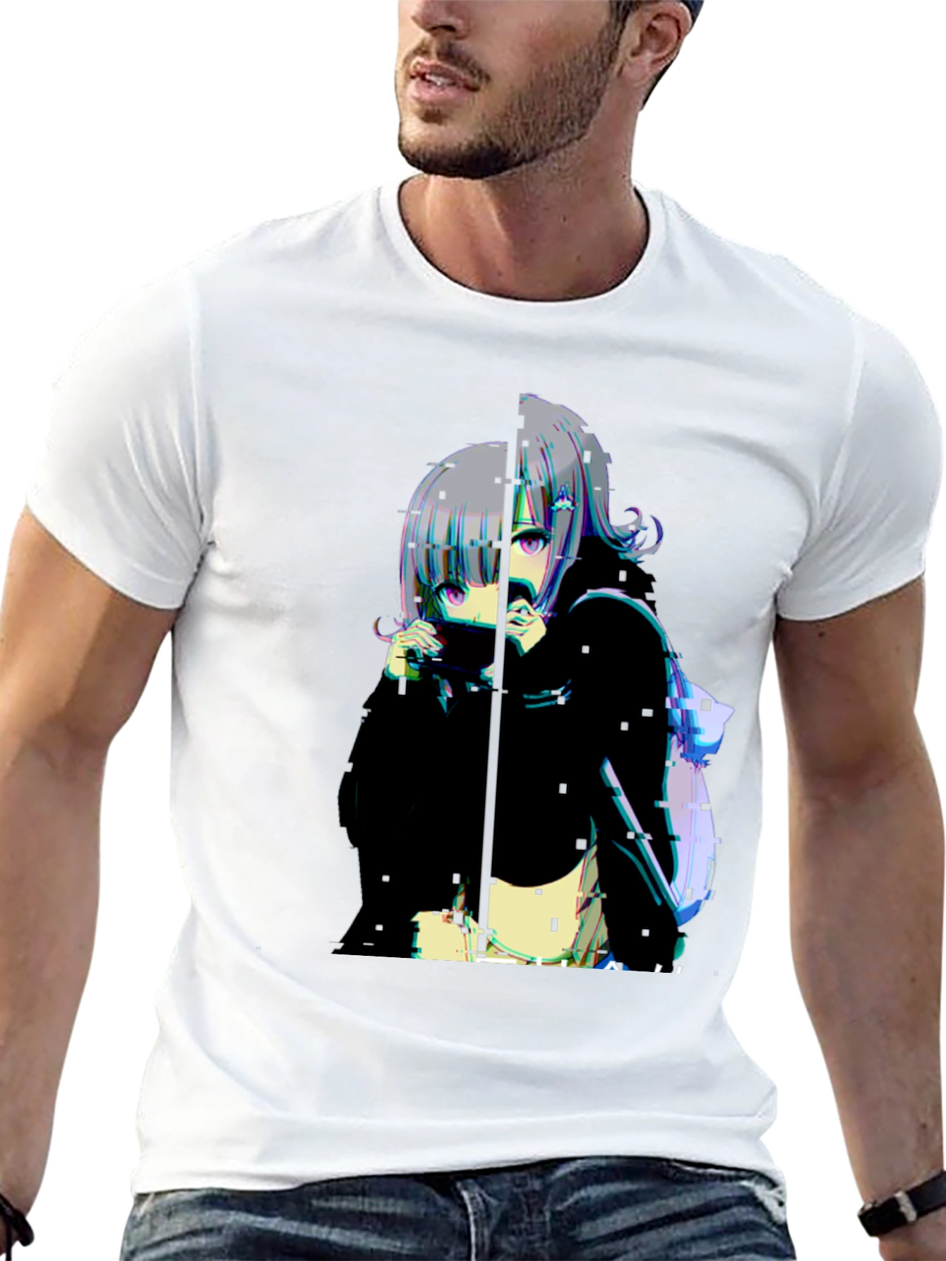 Anime Glitchcore Black T-Shirt