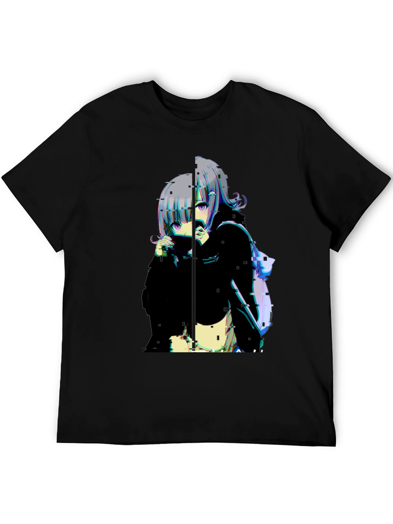 Anime Glitchcore Black T-Shirt