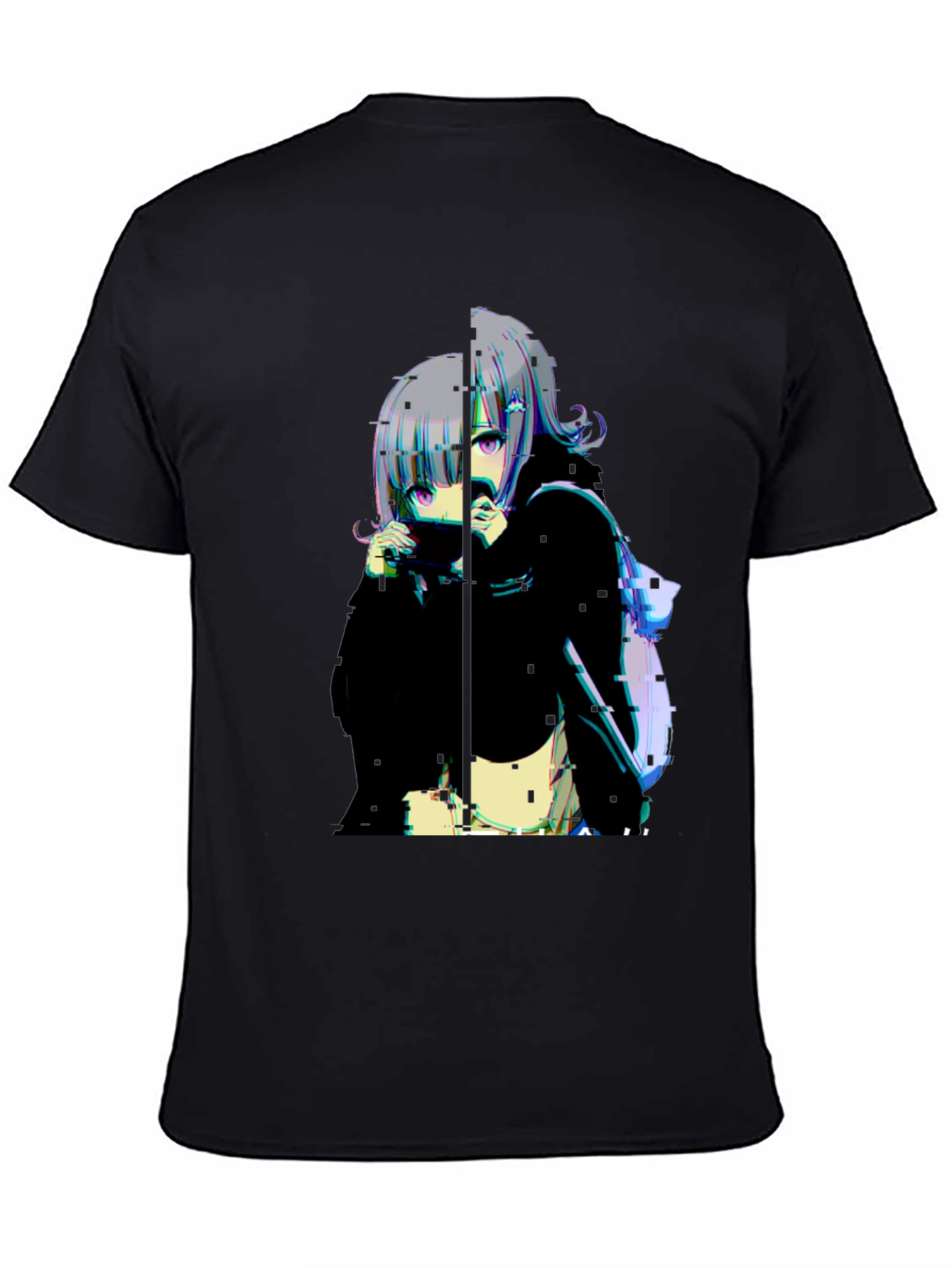 Anime Glitchcore Black T-Shirt