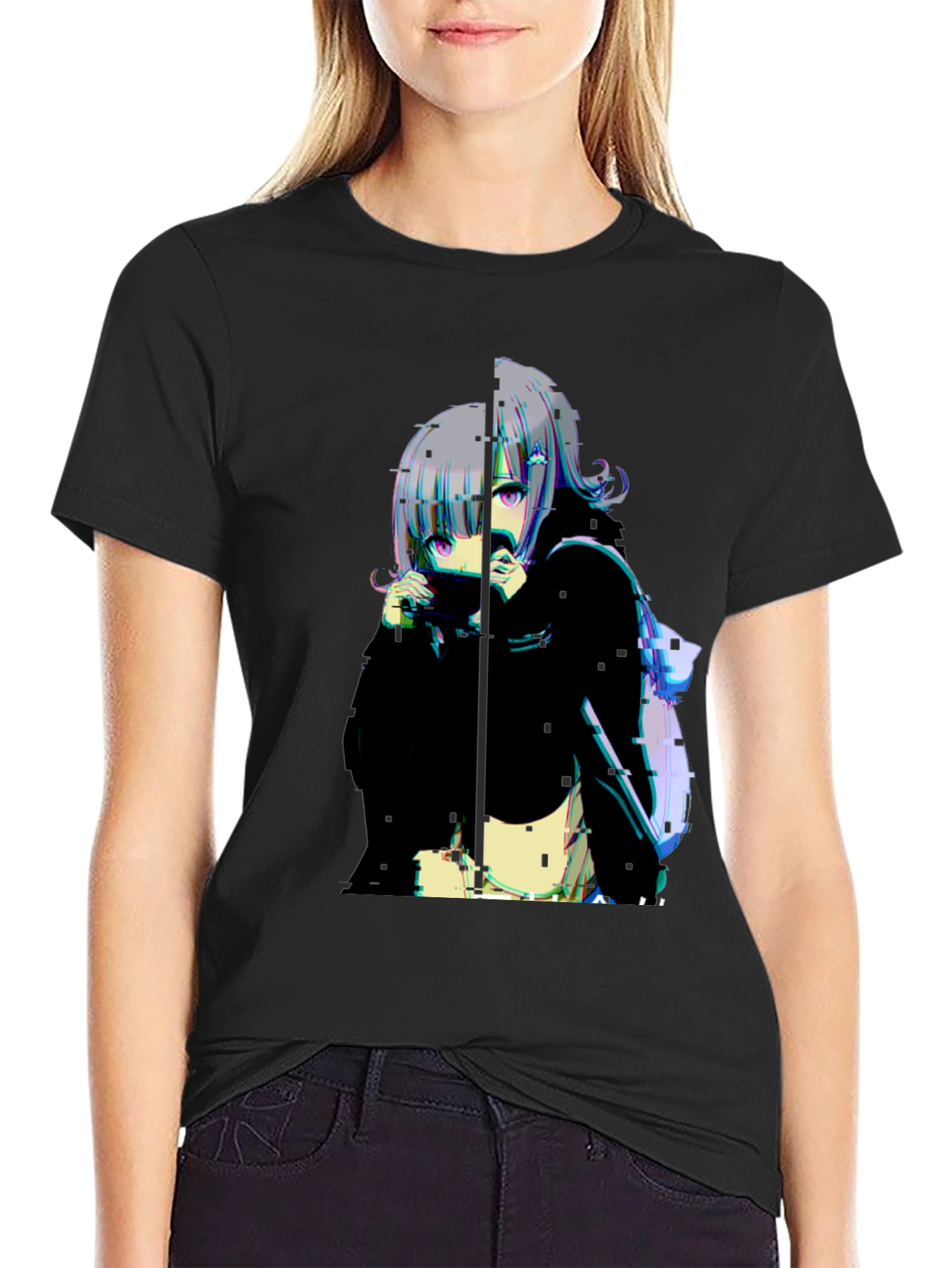 Anime Glitchcore Black T-Shirt