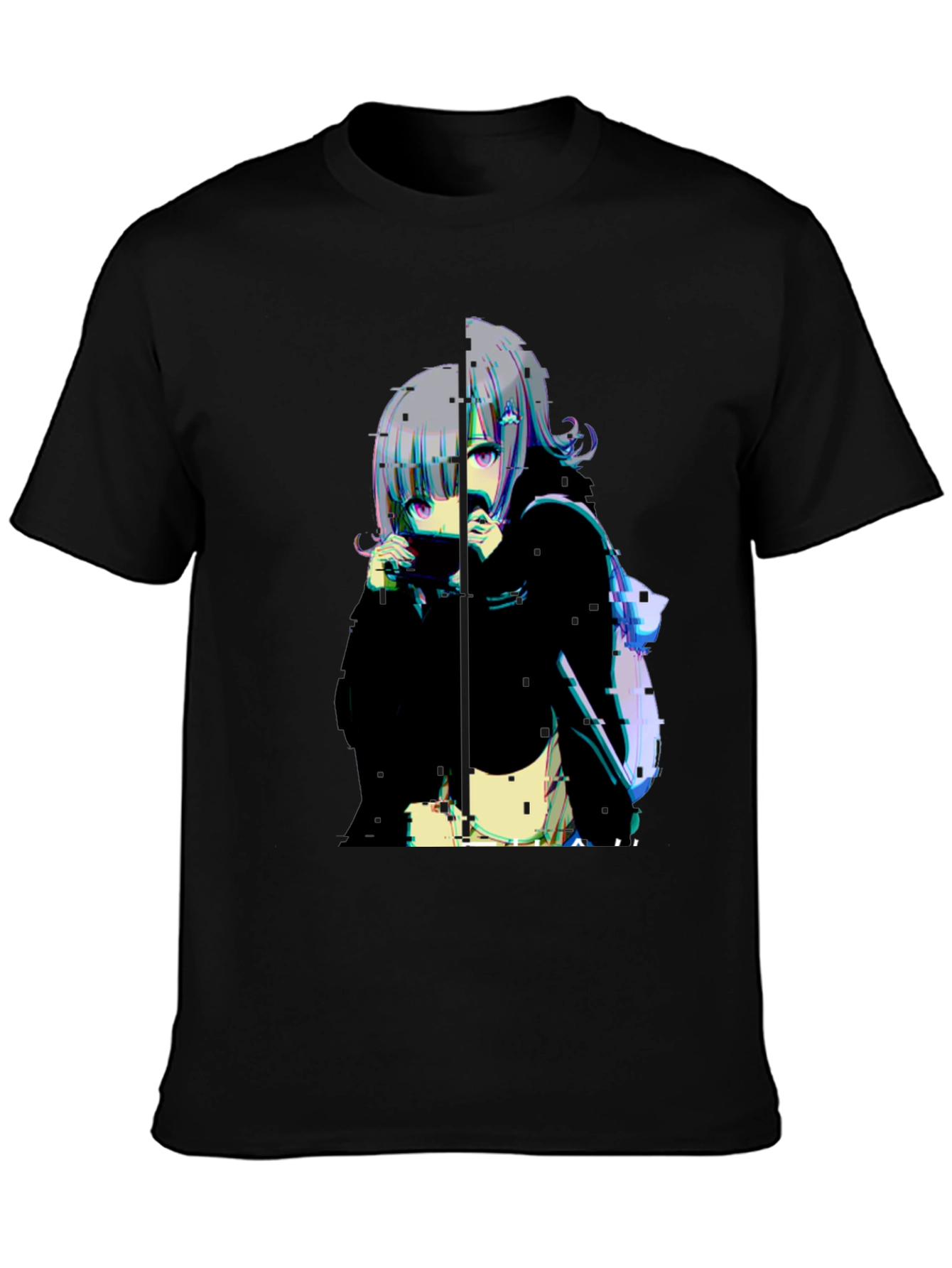Anime Glitchcore Black T-Shirt