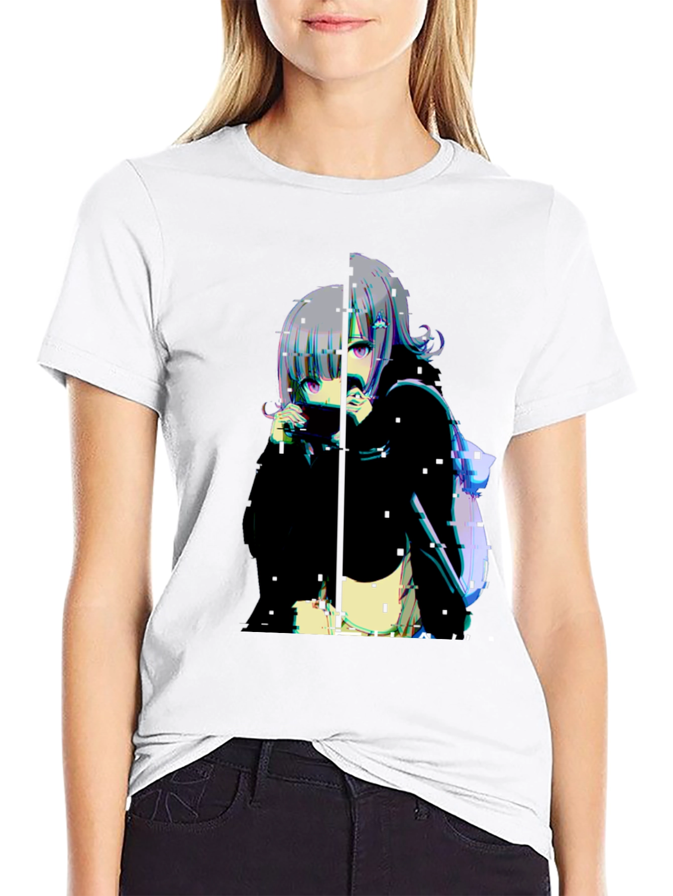 Anime Glitchcore Black T-Shirt
