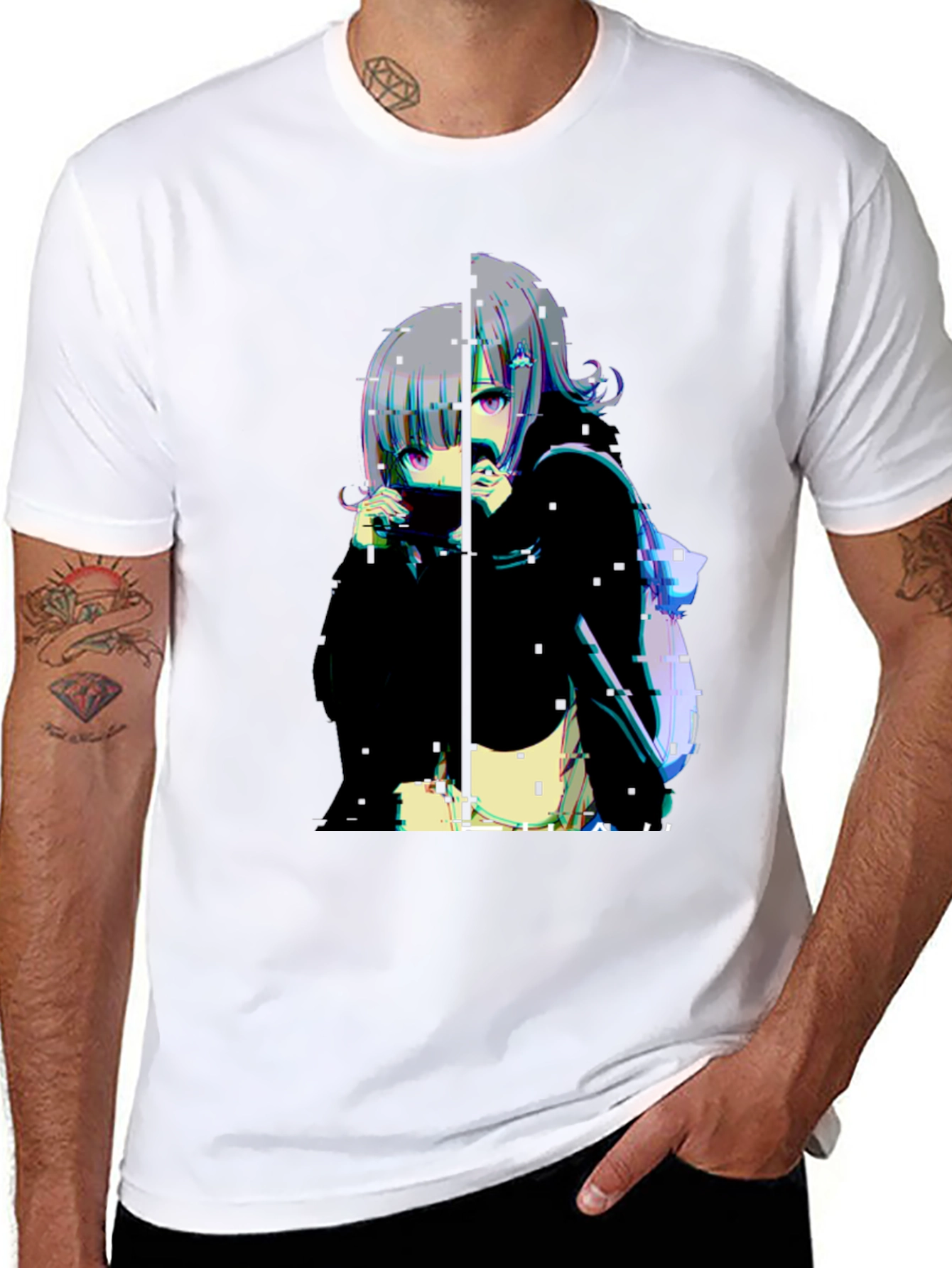 Anime Glitchcore Black T-Shirt