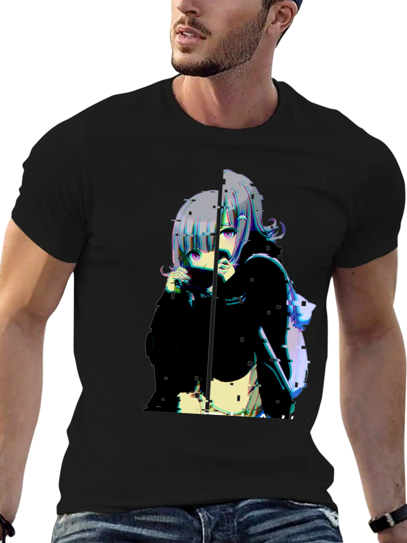 Anime Glitchcore Black T-Shirt