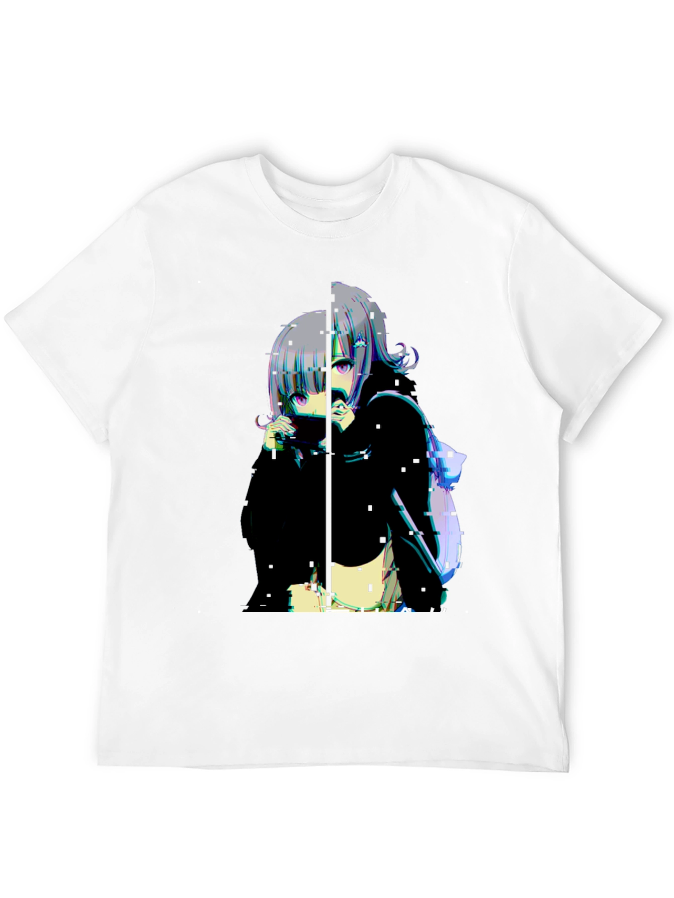 Anime Glitchcore Black T-Shirt