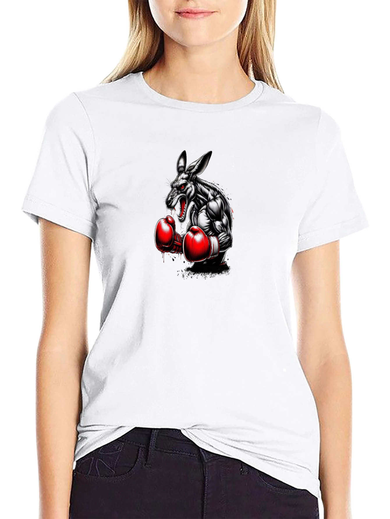 Boxing Kangaroo Graphic Tee - Black Cotton T-Shirt