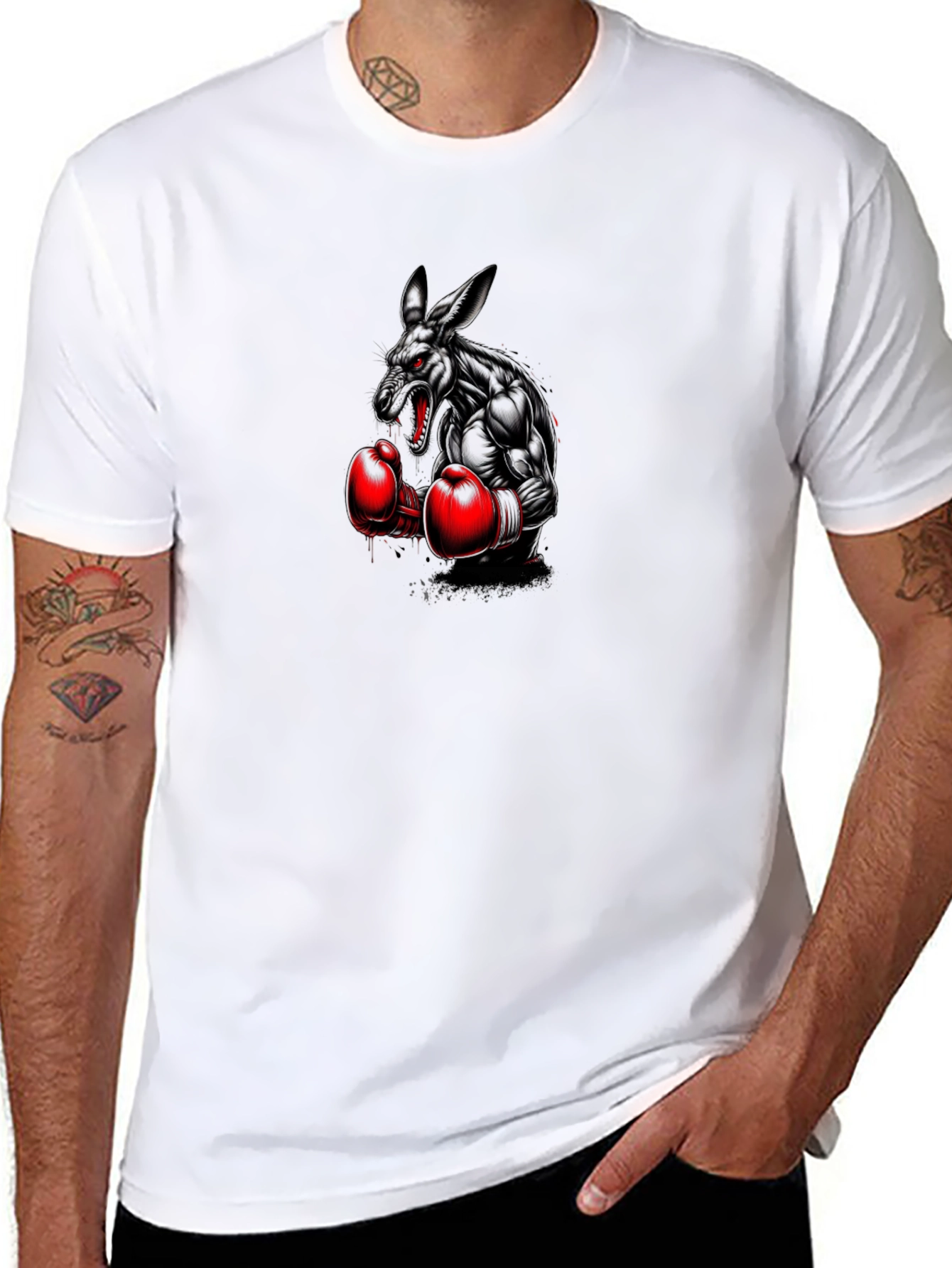 Boxing Kangaroo Graphic Tee - Black Cotton T-Shirt