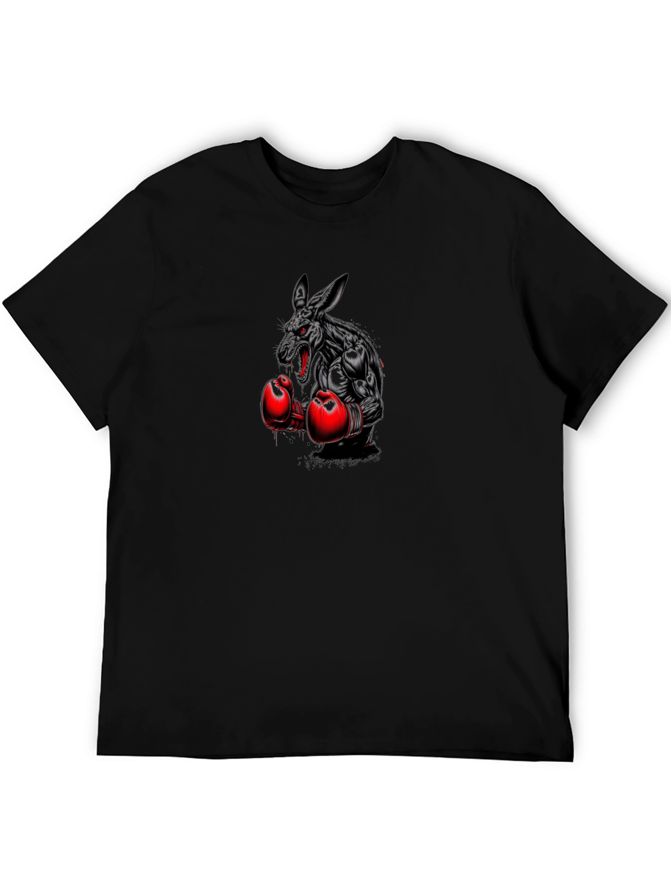 Boxing Kangaroo Graphic Tee - Black Cotton T-Shirt