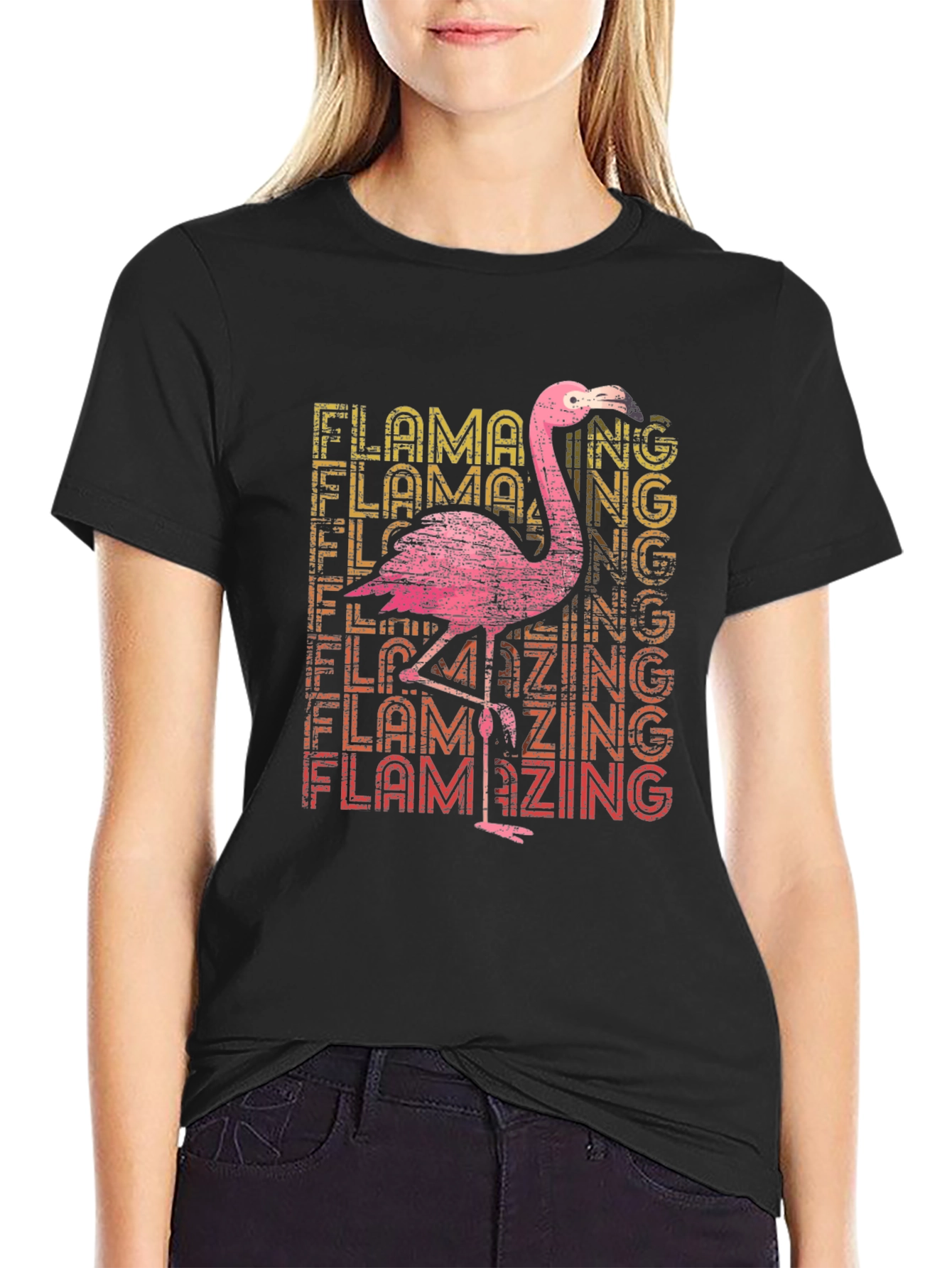 Flamazing Flamingo Graphic Tee - Black