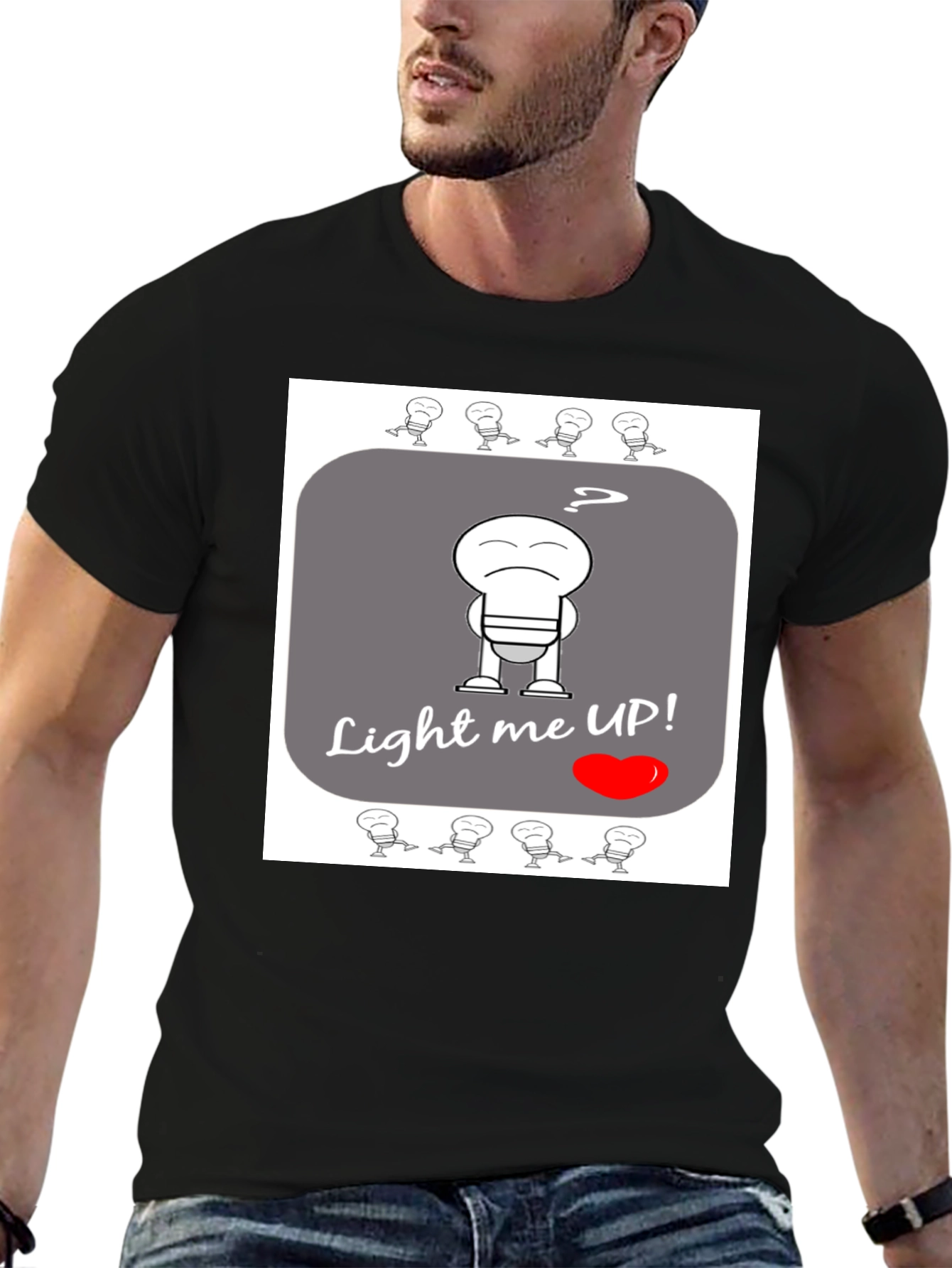 Humorous Light Me Up! Graphic T-Shirt - Black