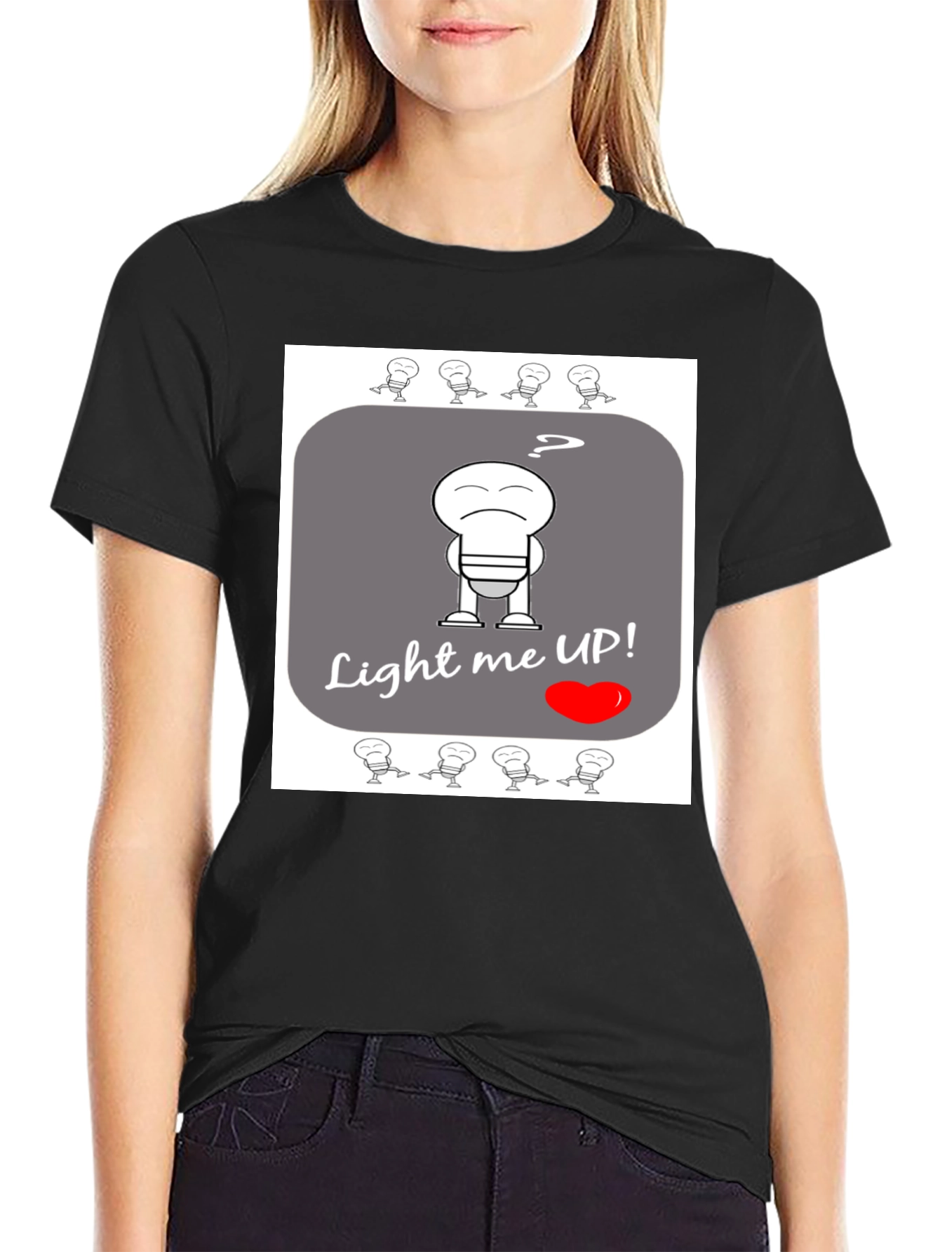 Humorous Light Me Up! Graphic T-Shirt - Black