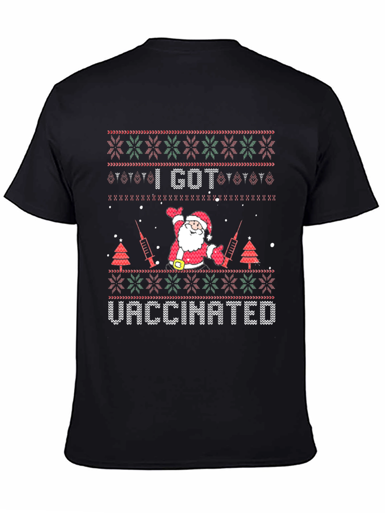 I Got Vaccinated Christmas Santa Black Tee