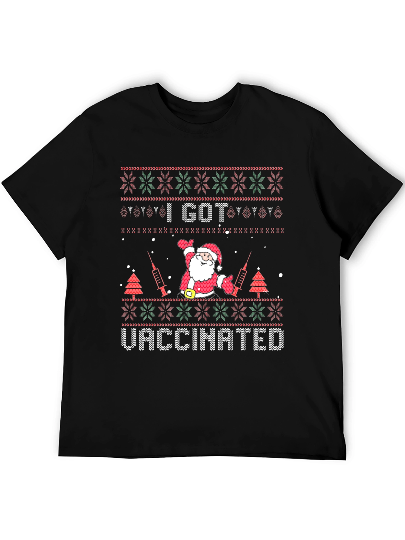 I Got Vaccinated Christmas Santa Black Tee
