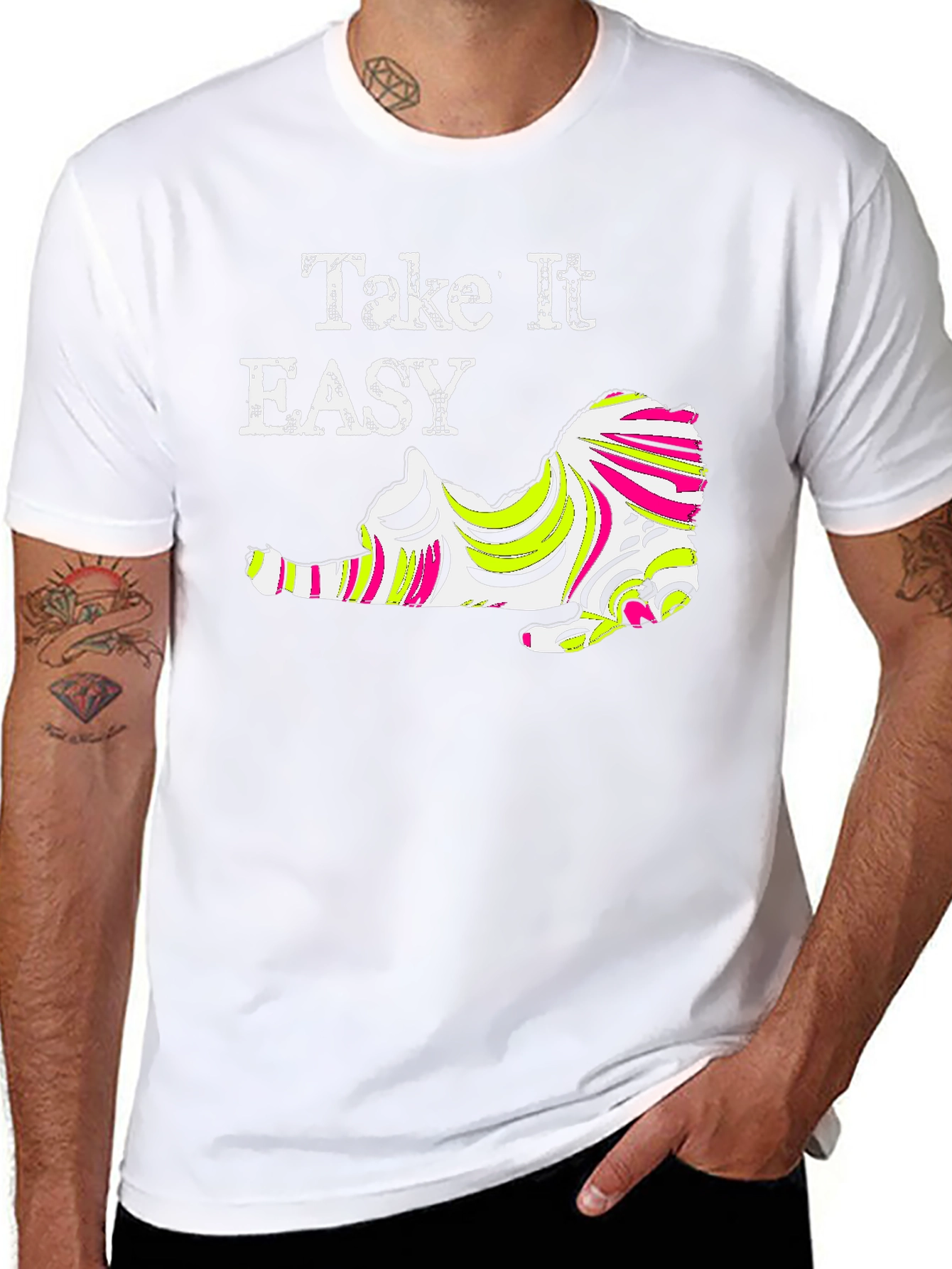 Take It Easy Cat Graphic Tee - Black