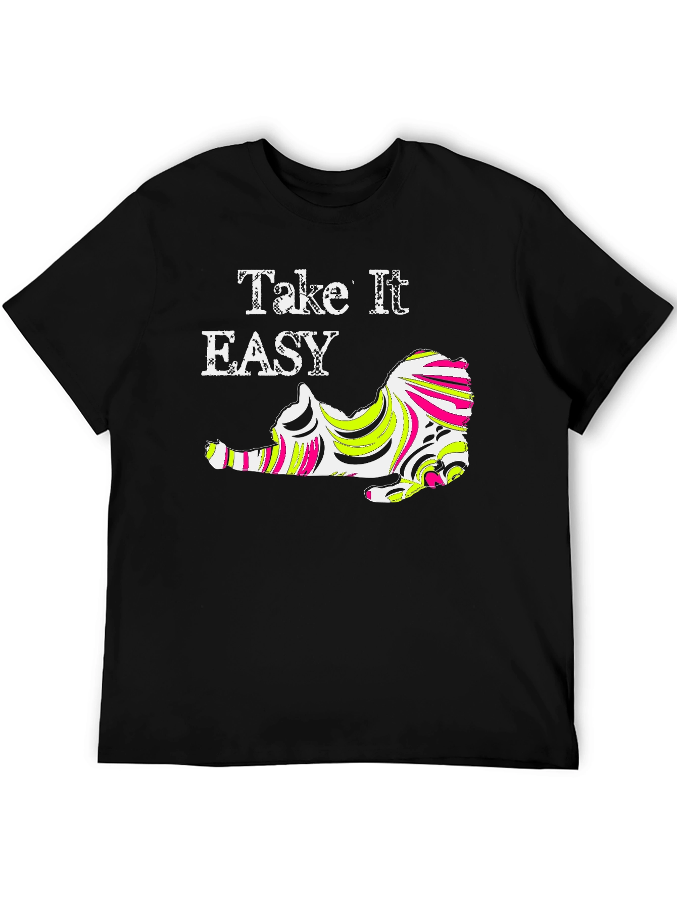 Take It Easy Cat Graphic Tee - Black