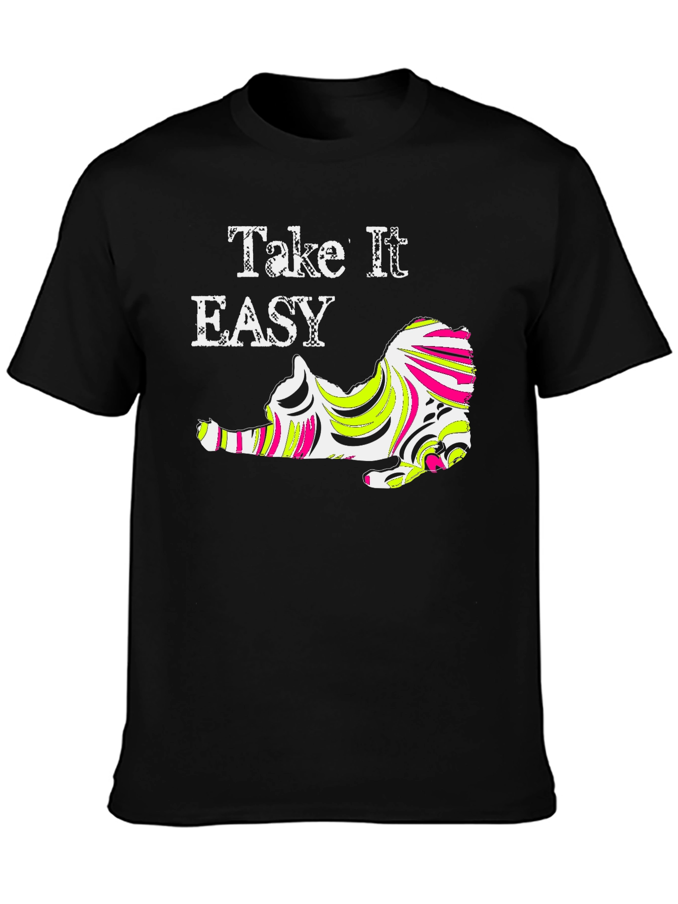 Take It Easy Cat Graphic Tee - Black