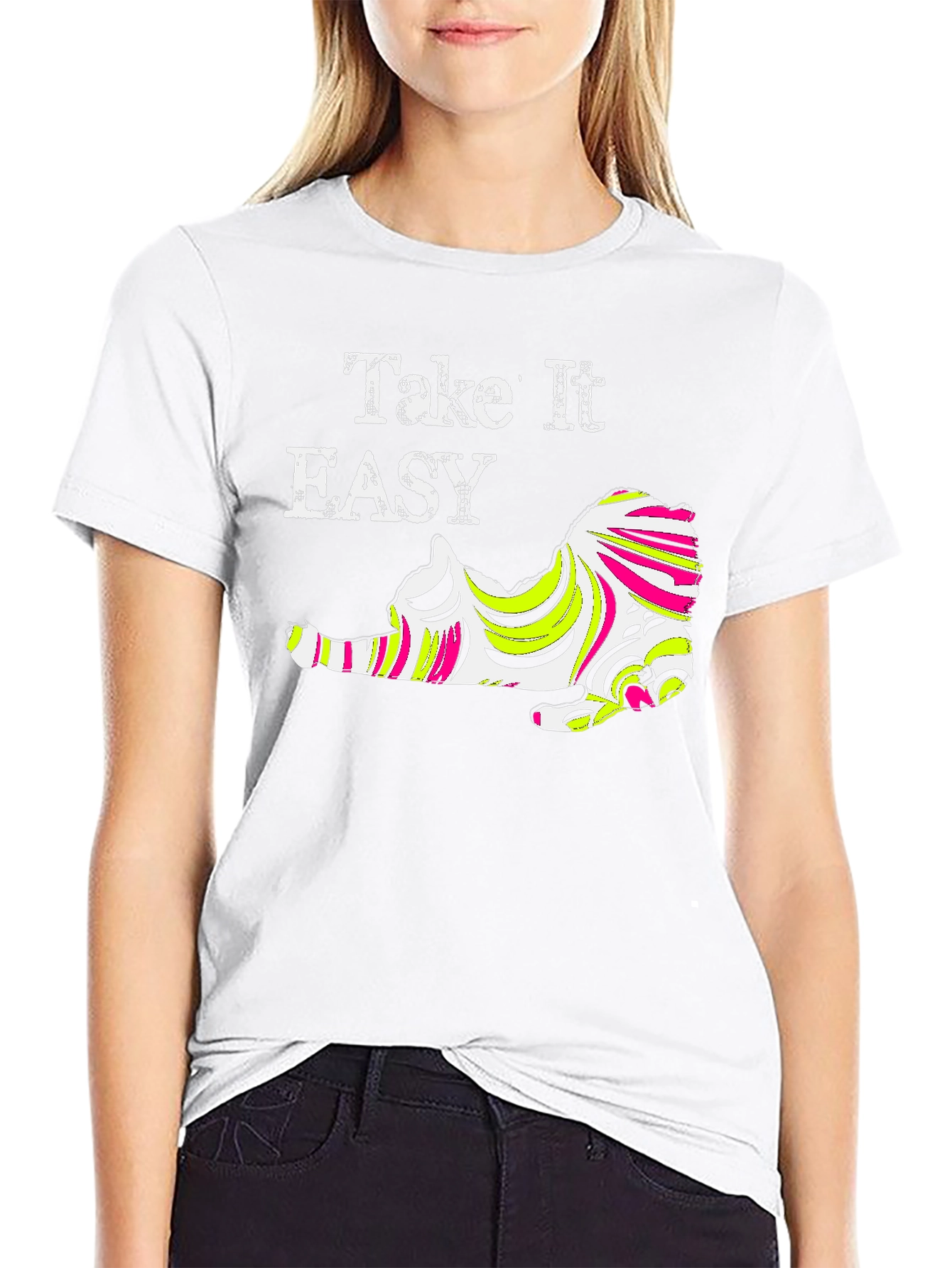 Take It Easy Cat Graphic Tee - Black