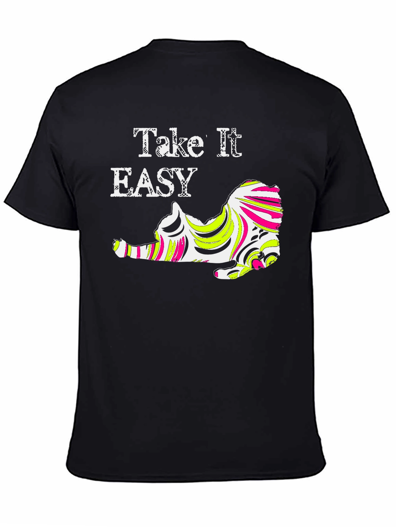 Take It Easy Cat Graphic Tee - Black