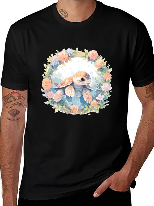 Turtle Floral Graphic Tee - Cute Sea Animal Shirt
