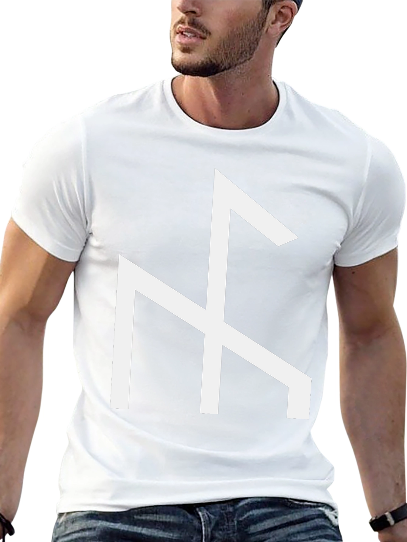 Black T-Shirt with White Viking Rune Symbol