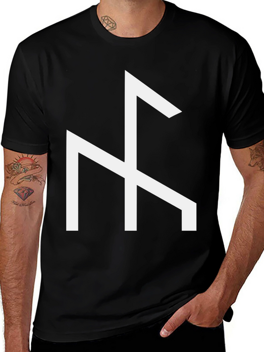 Black T-Shirt with White Viking Rune Symbol