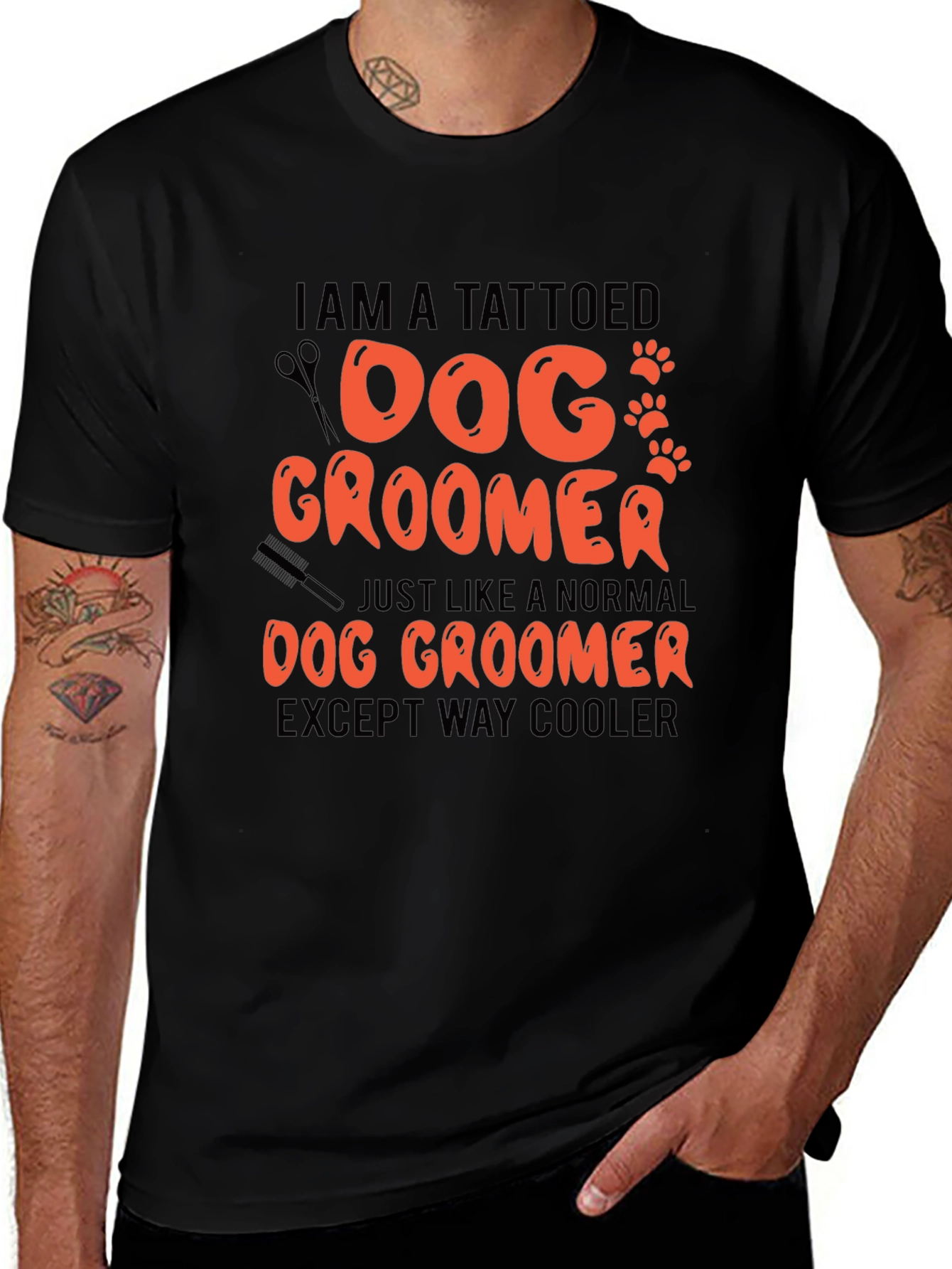 Tattooed Dog Groomer Graphic T-Shirt - Cool Grooming Style