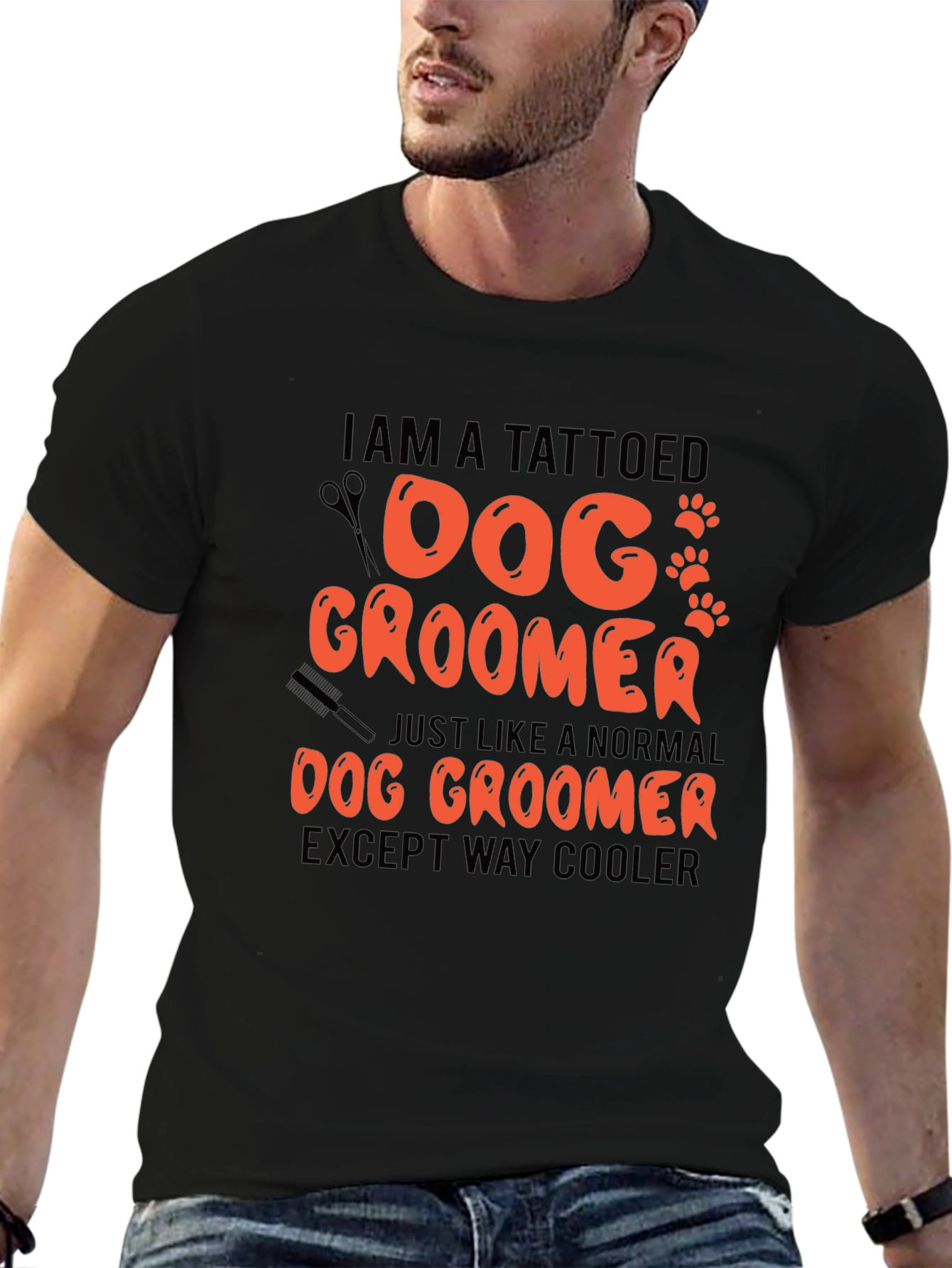 Tattooed Dog Groomer Graphic T-Shirt - Cool Grooming Style