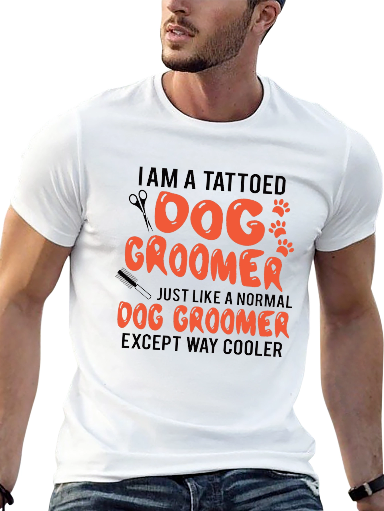 Tattooed Dog Groomer Graphic T-Shirt - Cool Grooming Style