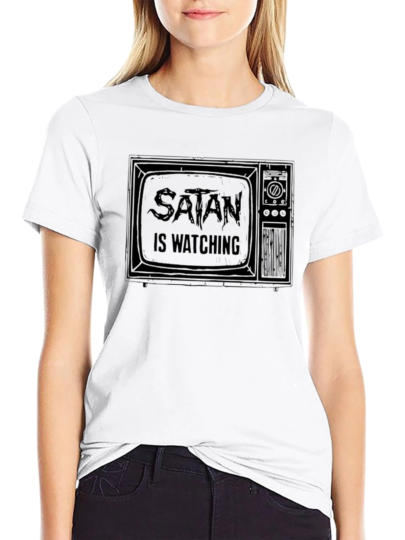 Satan is Watching Black Graphic Tee