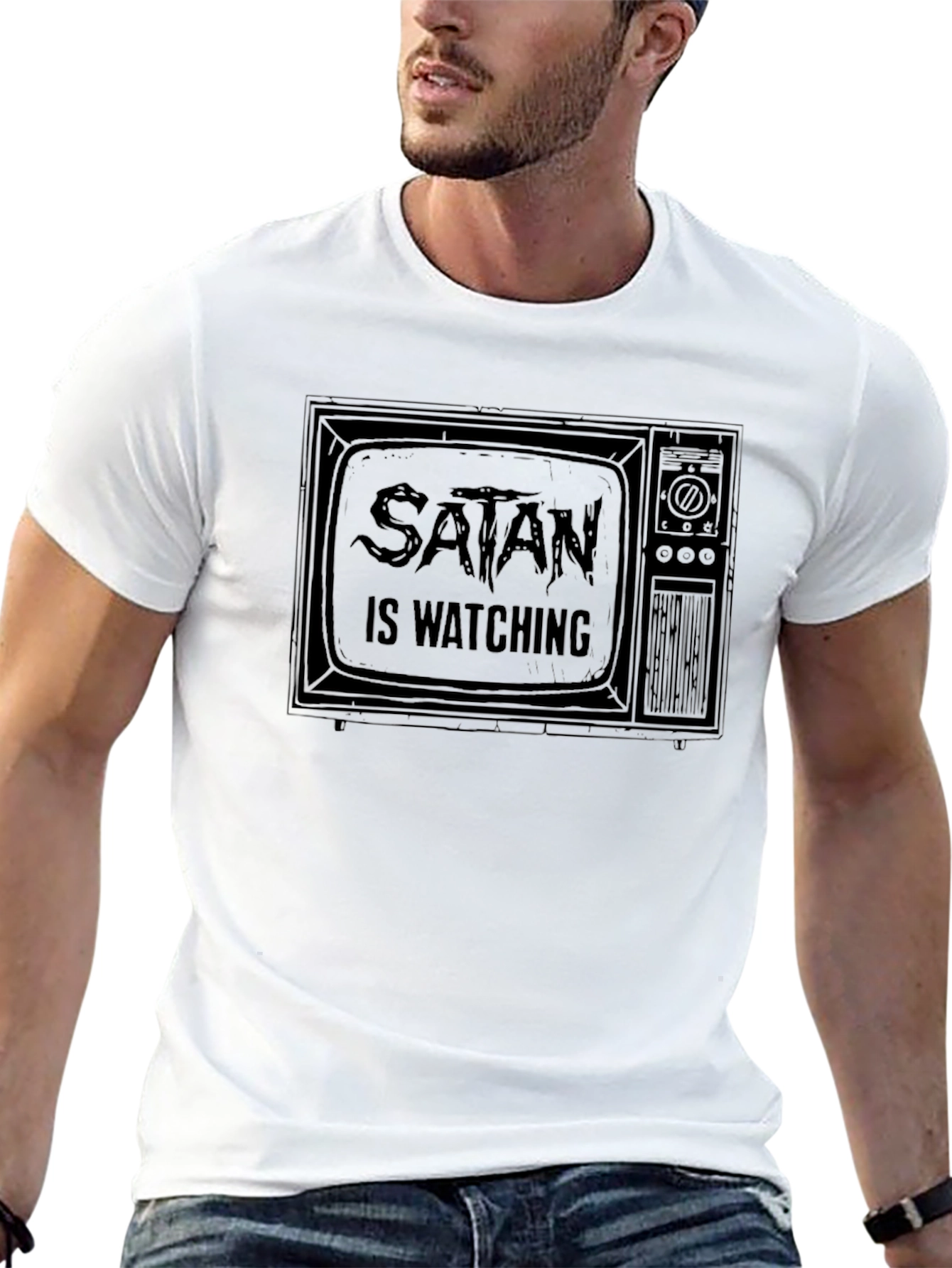 Satan is Watching Black Graphic Tee