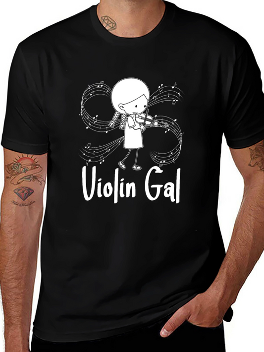 Violin Gal Graphic T-Shirt - Black Cotton Tee