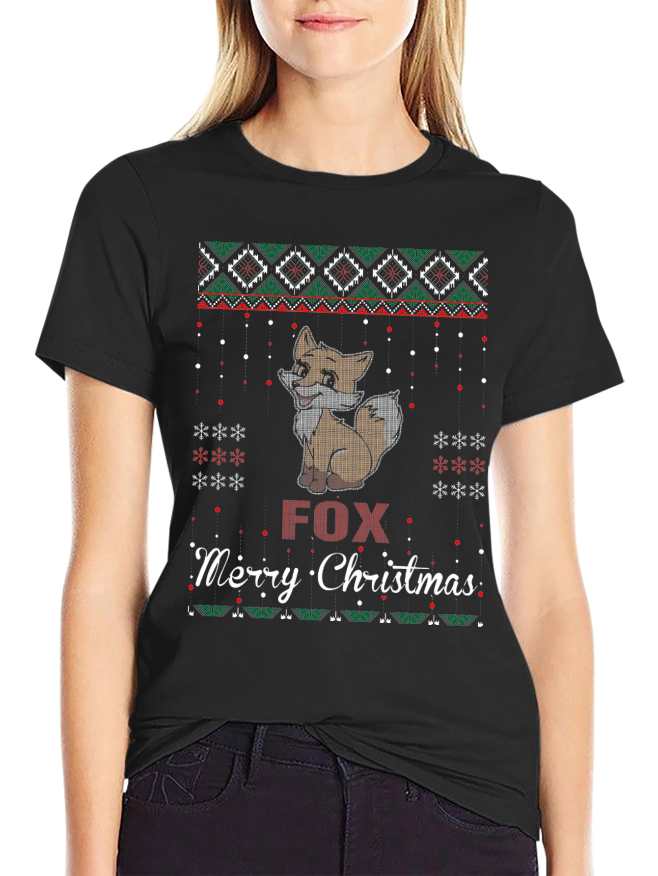 Fox Merry Christmas Graphic T-Shirt