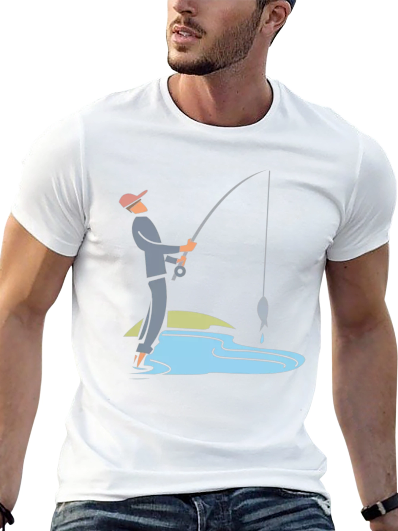 Fishing Graphic Tee - Black Cotton Casual Shirt