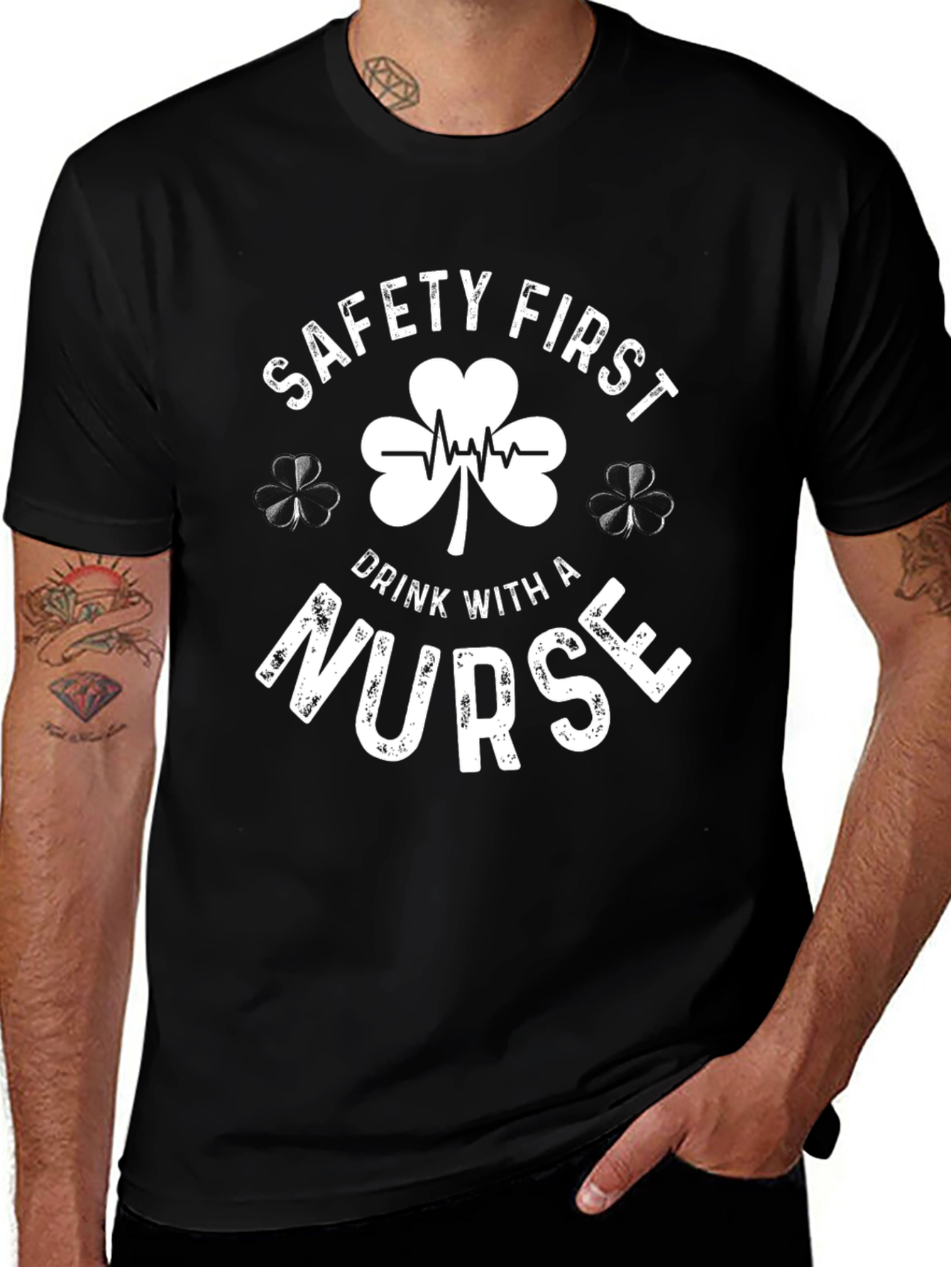 Safety First Drink with a Nurse Graphic T-Shirt