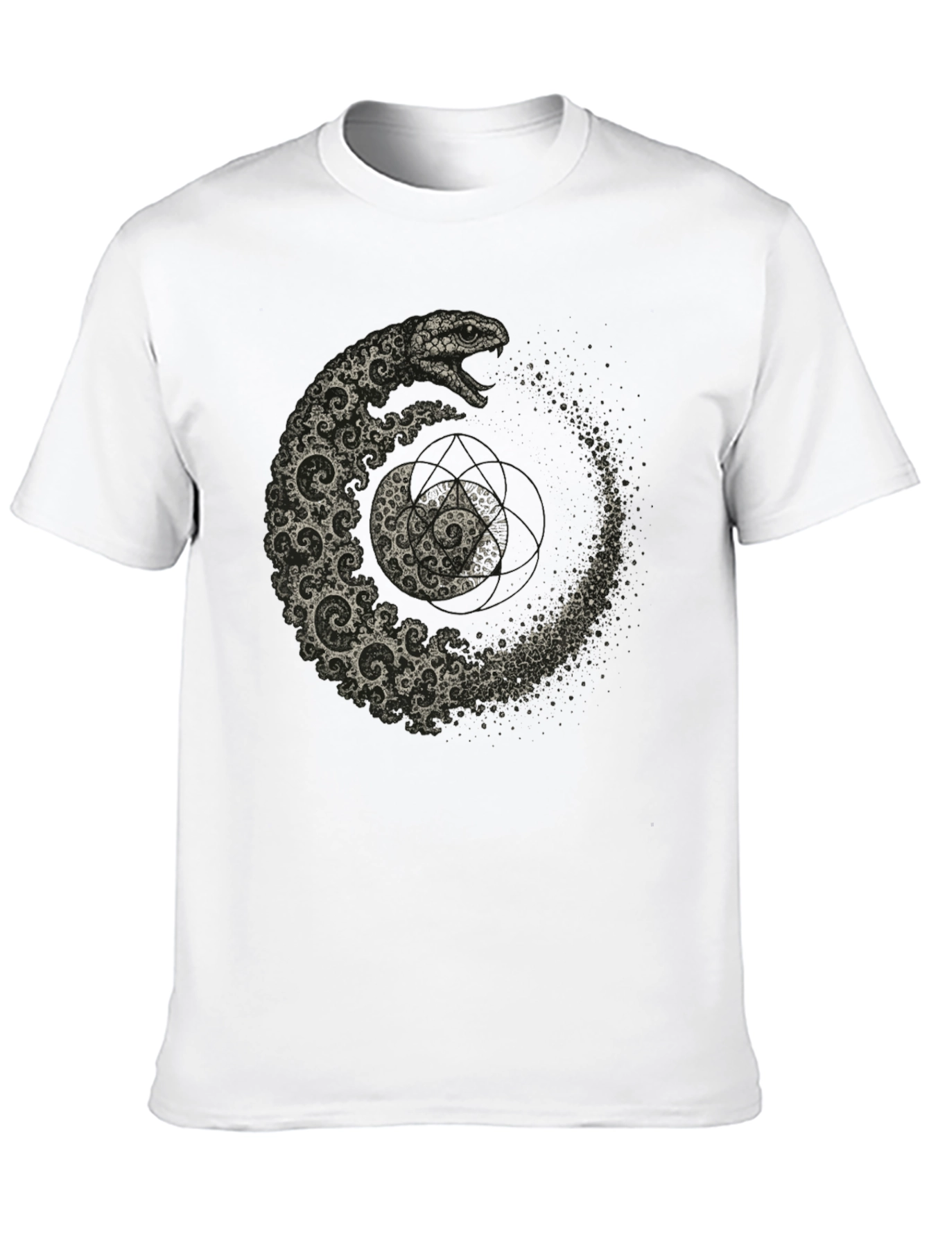 Serpent Spiral T-Shirt - Geometric Snake Design