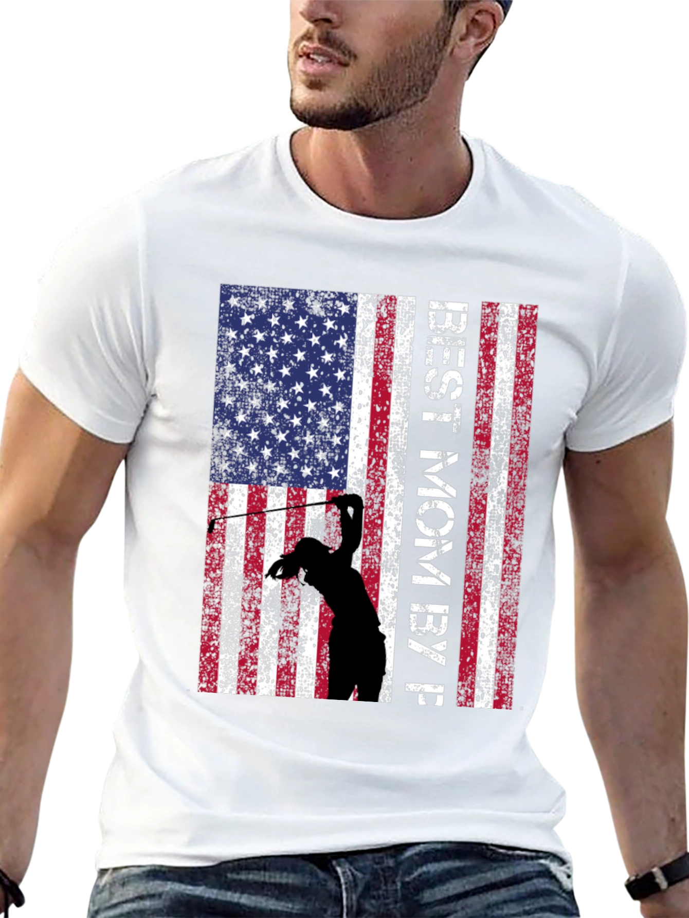 Best Mom By Par Golf American Flag T-Shirt