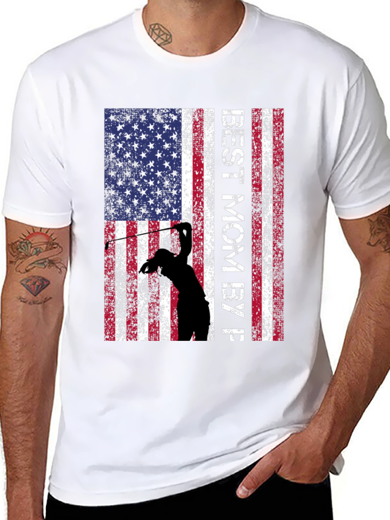Best Mom By Par Golf American Flag T-Shirt