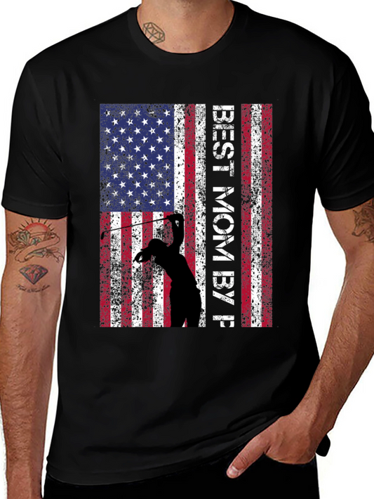 Best Mom By Par Golf American Flag T-Shirt