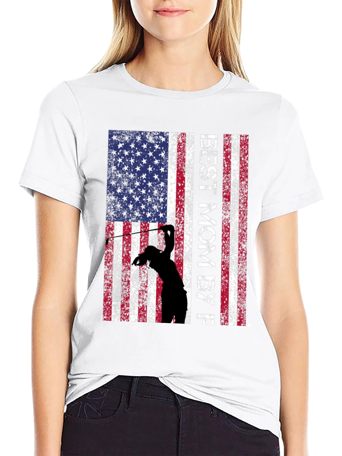 Best Mom By Par Golf American Flag T-Shirt