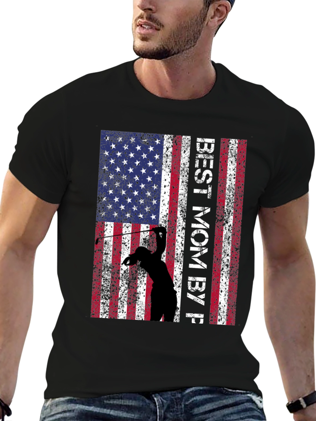 Best Mom By Par Golf American Flag T-Shirt