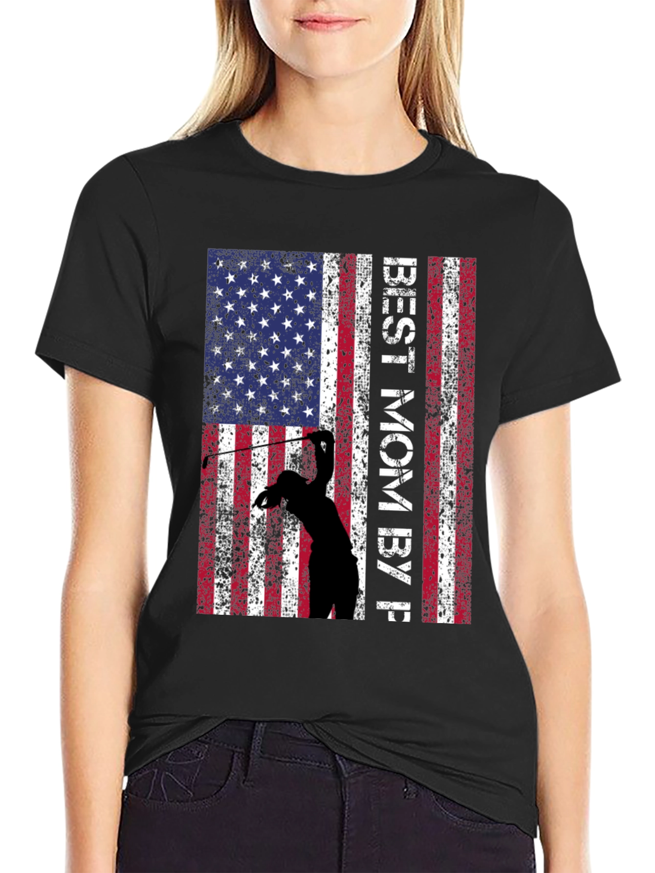 Best Mom By Par Golf American Flag T-Shirt