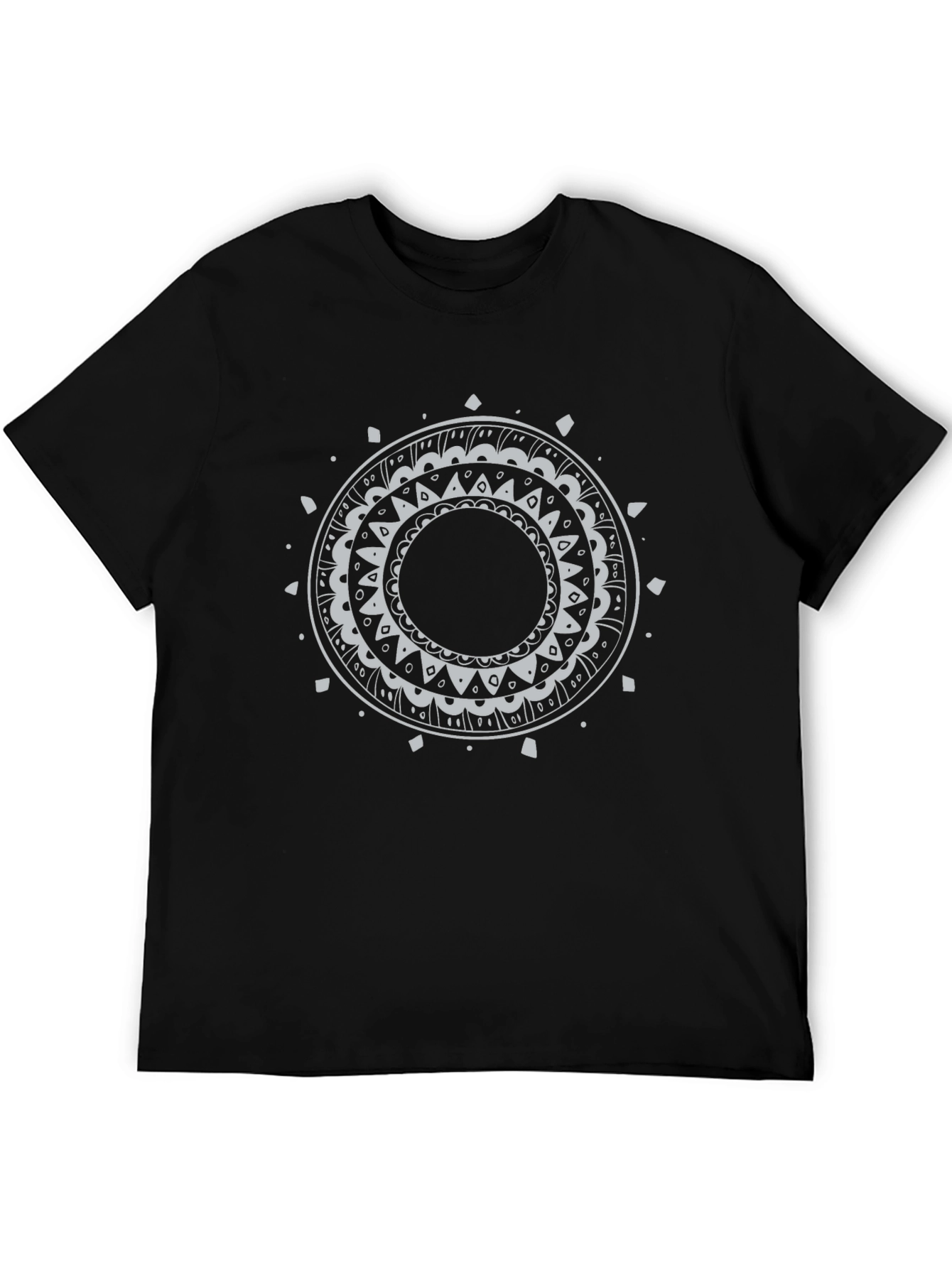 Black Tee with Circular Mandala Design