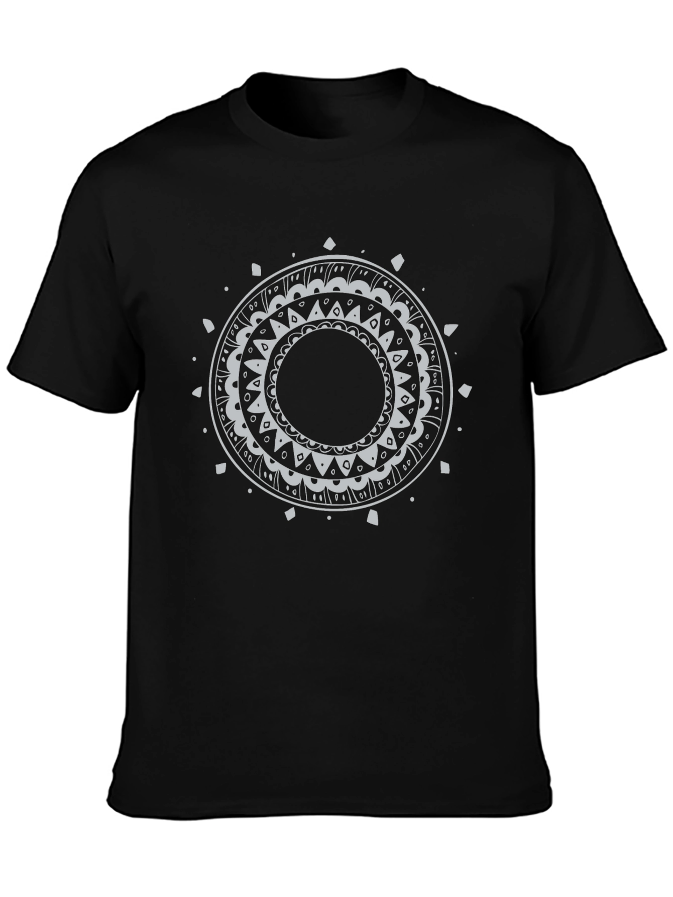 Black Tee with Circular Mandala Design