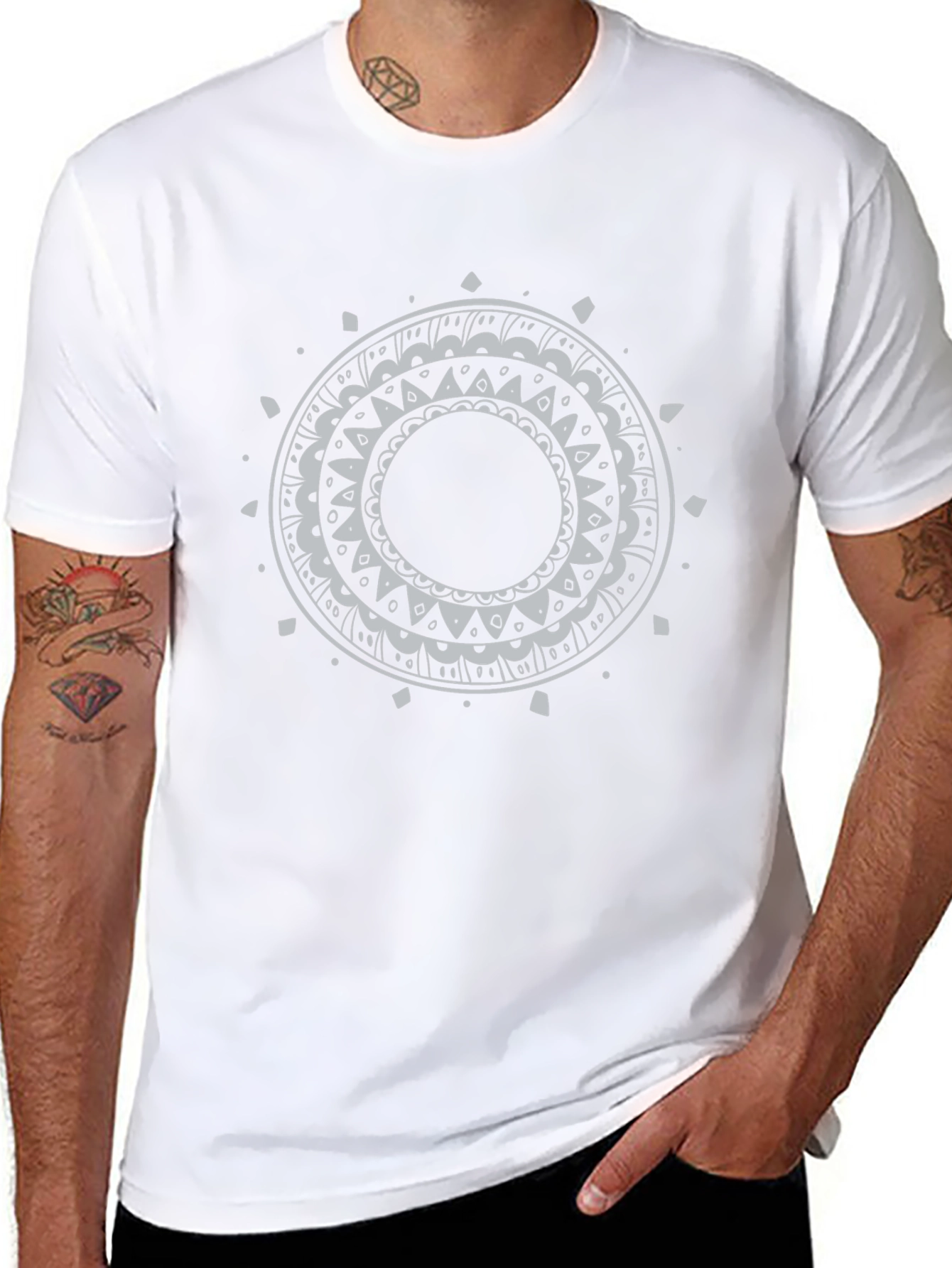 Black Tee with Circular Mandala Design